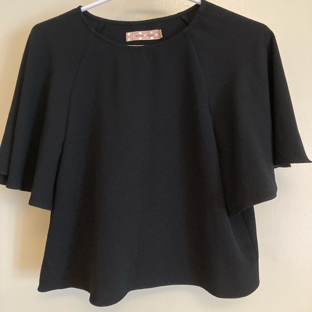 Black traffic people batwing blouse